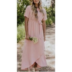 Roolee Pink Taylor Jane Wrap Maxi Short Sleeve Dress Women Sz L
